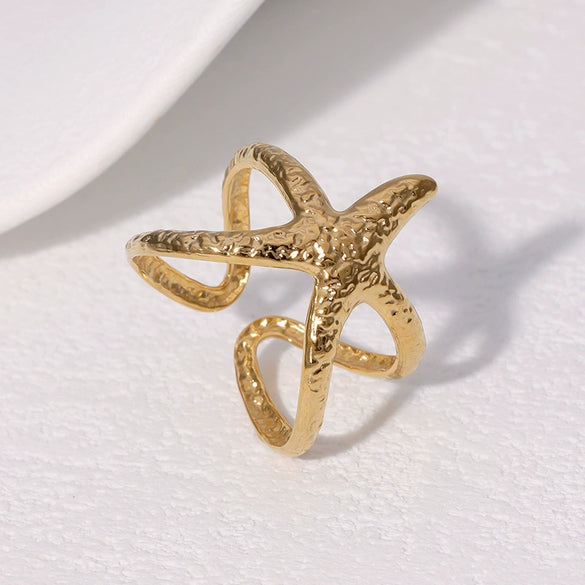 Women's Stainless Steel Star Shaped Rings With Electroplating Design And Simple Style