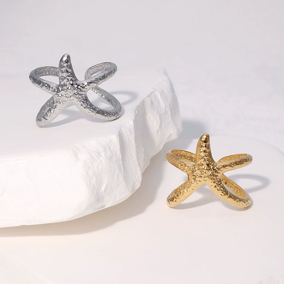 Women's Stainless Steel Star Shaped Rings With Electroplating Design And Simple Style
