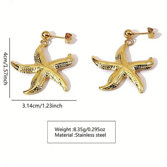 Women's Stainless Steel Starfish Earrings Beach Style Polished Marine Animal Design Fashion Versatile Ear Bone Earrings