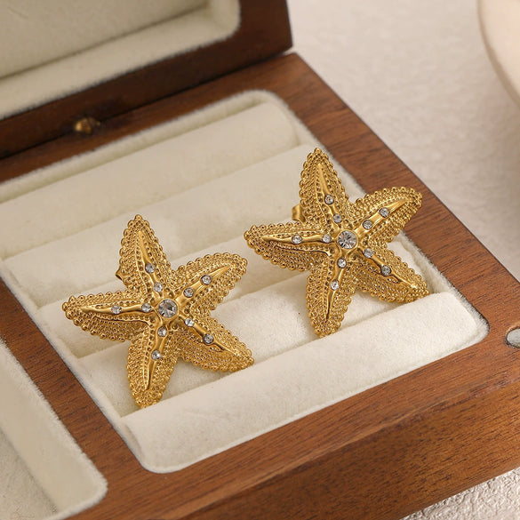 Women's Stainless Steel Starfish Earrings With Electroplating Animal Style And Star Pattern