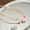 Women’s Stainless Steel Starfish Pattern Beaded Necklace With White Shell Inlay And 18K Vacuum Plated Geometric Pendant