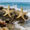 Women's Stainless Steel Starfish Pearl Stud Earrings With Resin Inlay Vacation Style Ocean Inspired Geometric Earrings