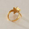 Women's Stainless Steel Starfish Ring With Zirconia Detail And Pvd Vacuum Gold Plating Geometric Ocean Inspired Jewelry