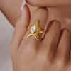 Women's Stainless Steel Starfish Ring With Zirconia Detail And Pvd Vacuum Gold Plating Geometric Ocean Inspired Jewelry