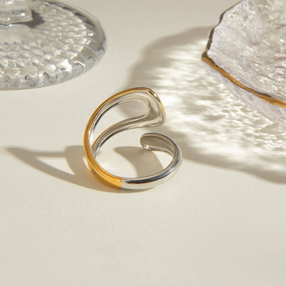 Women's Stainless Steel Static Luxury Geometric Asymmetric Opening Ring With Electroplating