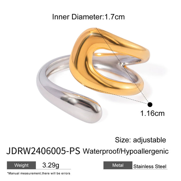 Women's Stainless Steel Static Luxury Geometric Asymmetric Opening Ring With Electroplating