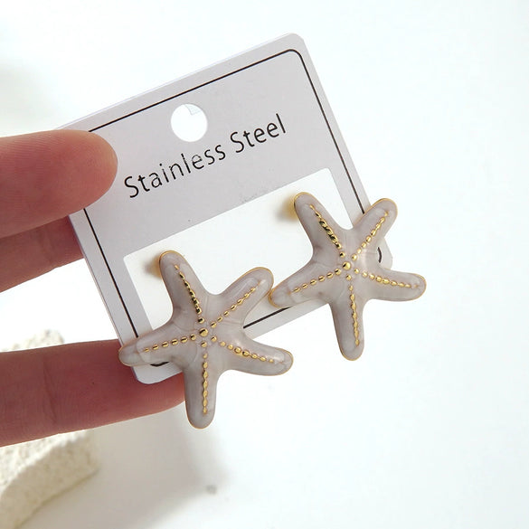 Women's Stainless Steel Stud Earrings With Electroplated Flower Starfish And Heart Shaped Design Light Luxury Jewelry