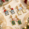 Women's Stainless Steel Stud Earrings With Reindeer And Snowflake Geometric Square Design Pvd Vacuum Gold Plated
