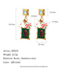 Women's Stainless Steel Stud Earrings With Reindeer And Snowflake Geometric Square Design Pvd Vacuum Gold Plated