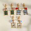 Women's Stainless Steel Stud Earrings With Reindeer And Snowflake Geometric Square Design Pvd Vacuum Gold Plated