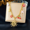 Women's Stainless Steel Summer Fruit And Flower Patterned Goldplated Oshaped Chain Clavicle Necklace
