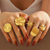 Women's Stainless Steel Sun Flower Spiral Ring With Electroplated Finish Simple Statement Jewelry