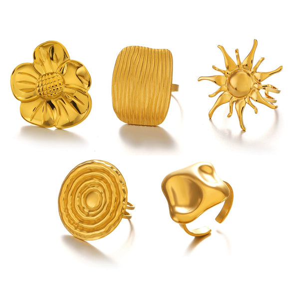 Women's Stainless Steel Sun Flower Spiral Ring With Electroplated Finish Simple Statement Jewelry
