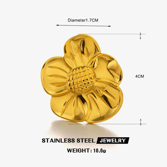 Women's Stainless Steel Sun Flower Spiral Ring With Electroplated Finish Simple Statement Jewelry