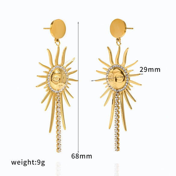Women's Stainless Steel Sunflower Earrings And Necklace Jewelry Set With Pvd Vacuum Gold Plating And Zircon Inlay Geometric Personality Style