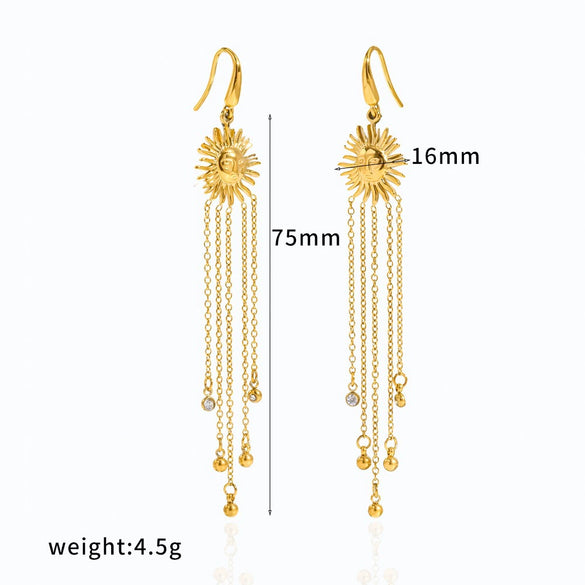 Women's Stainless Steel Sunflower Earrings And Necklace Jewelry Set With Pvd Vacuum Gold Plating And Zircon Inlay Geometric Personality Style