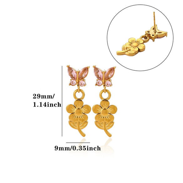 Women's Stainless Steel Sunflower Earrings With Pink Zircon Heartshaped Floral Design And Elegant Plated Finish