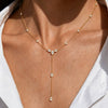 Women's Stainless Steel Teardrop Geometric Zircon Tassel Pendant Necklace With Gold Plated Y Shaped Chain