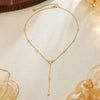 Women's Stainless Steel Teardrop Geometric Zircon Tassel Pendant Necklace With Gold Plated Y Shaped Chain