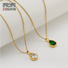 Women's Stainless Steel Teardrop Pendant Necklace With Zircon Emerald And White Diamond Accents Geometric Electroplated Olink Chain