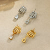 Women's Stainless Steel Teardrop Zircon Stud Earrings With Geometric Clawshaped Design And Goldtone Electroplated Finish