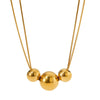 Women's Stainless Steel Three Metal Ball Double Break Chain Necklace Light Luxury Fashionable Simple Style With Electroplating