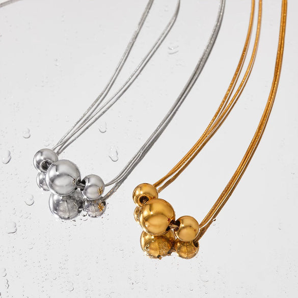 Women's Stainless Steel Three Metal Ball Double Break Chain Necklace Light Luxury Fashionable Simple Style With Electroplating
