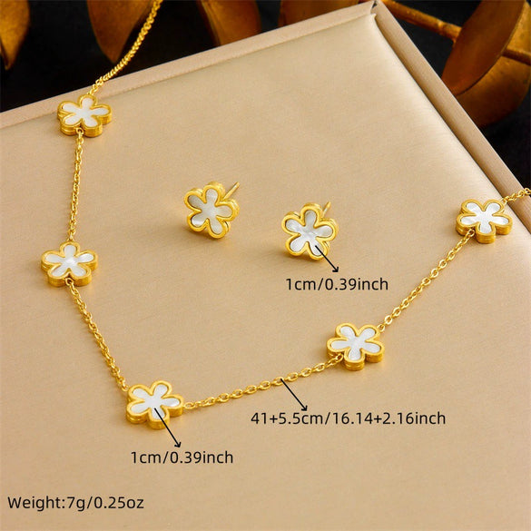 Women's Stainless Steel Threepiece Set Accessories With Plants And Flowers Pattern And Regular Chain Electroplated Include Necklace Earrings Bracelet