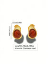 Women's Stainless Steel Tiger Eye Stone Earrings Vintage Geometric Irregular Oval Polished Earrings