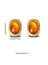 Women's Stainless Steel Tiger Eye Stone Earrings Vintage Geometric Irregular Oval Polished Earrings