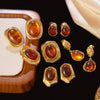 Women's Stainless Steel Tiger Eye Stone Earrings Vintage Geometric Irregular Oval Polished Earrings