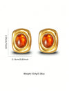 Women's Stainless Steel Tiger Eye Stone Earrings Vintage Geometric Irregular Oval Polished Earrings