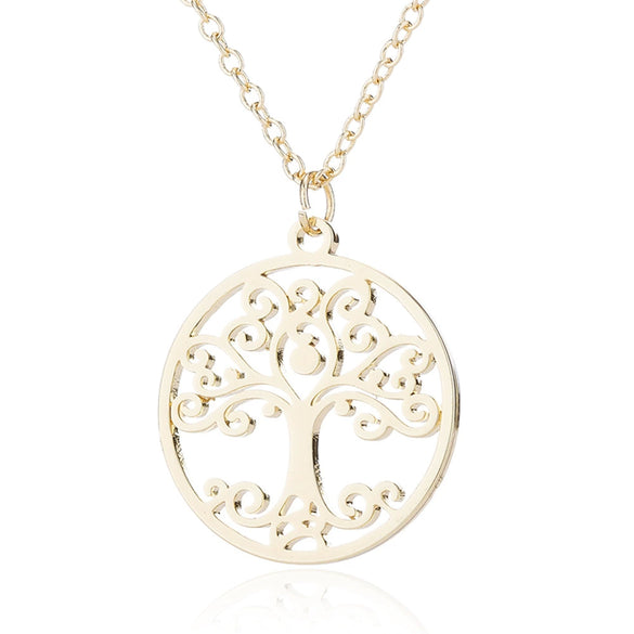 Women's Stainless Steel Tree Of Life Pendant Necklace With Geometric Hollow Round Design And Electroplated Ochain