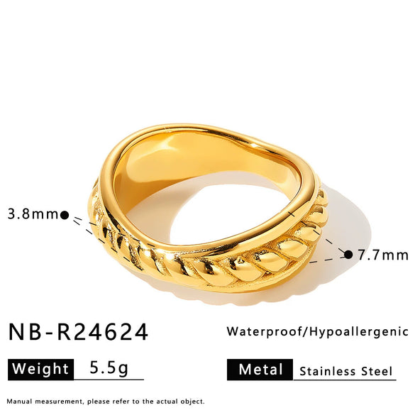 Women's Stainless Steel Twist Cross Ring With Geometric Round Design And Vacuum Electroplated Finish