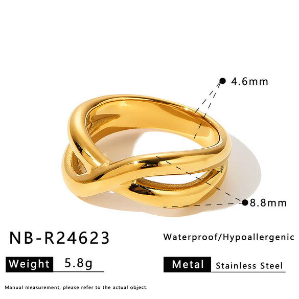 Women's Stainless Steel Twist Cross Ring With Geometric Round Design And Vacuum Electroplated Finish