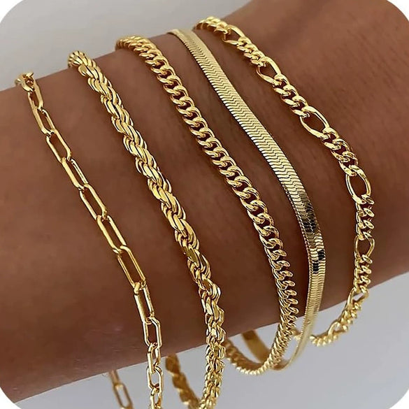 Women's Stainless Steel Twisted Snake Chain Bracelet Set With Geometric Rhombus Beads Electroplated Stacked Jewelry