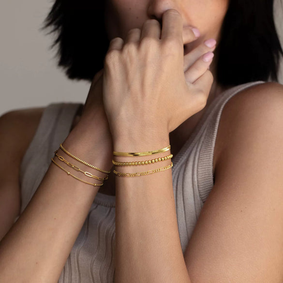 Women's Stainless Steel Twisted Snake Chain Bracelet Set With Geometric Rhombus Beads Electroplated Stacked Jewelry