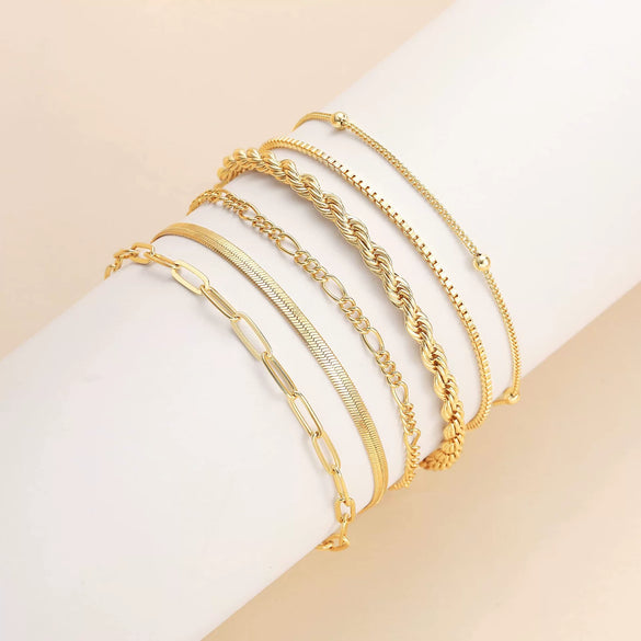 Women's Stainless Steel Twisted Snake Chain Bracelet Set With Geometric Rhombus Beads Electroplated Stacked Jewelry