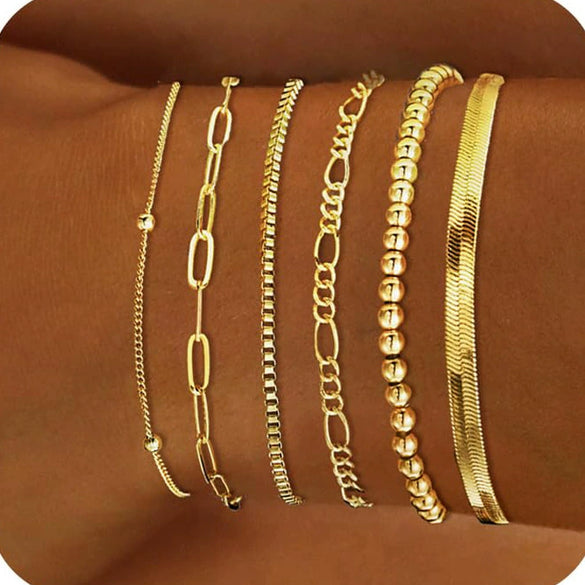 Women's Stainless Steel Twisted Snake Chain Bracelet Set With Geometric Rhombus Beads Electroplated Stacked Jewelry