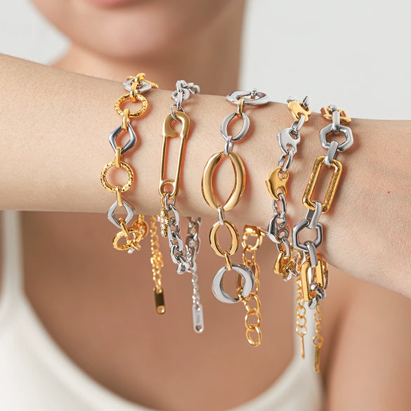 Women's Stainless Steel Two Tone Geometric Bracelet With Vacuum Plating Ins Style Elegant Fashion Jewelry