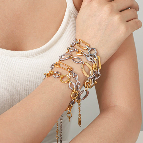 Women's Stainless Steel Two Tone Geometric Bracelet With Vacuum Plating Ins Style Elegant Fashion Jewelry