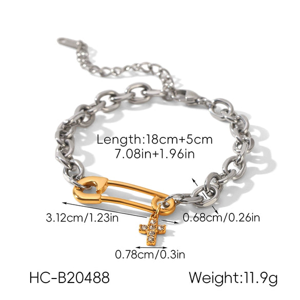 Women's Stainless Steel Two Tone Geometric Bracelet With Vacuum Plating Ins Style Elegant Fashion Jewelry