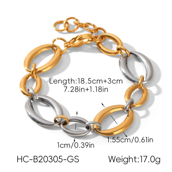 Women's Stainless Steel Two Tone Geometric Bracelet With Vacuum Plating Ins Style Elegant Fashion Jewelry
