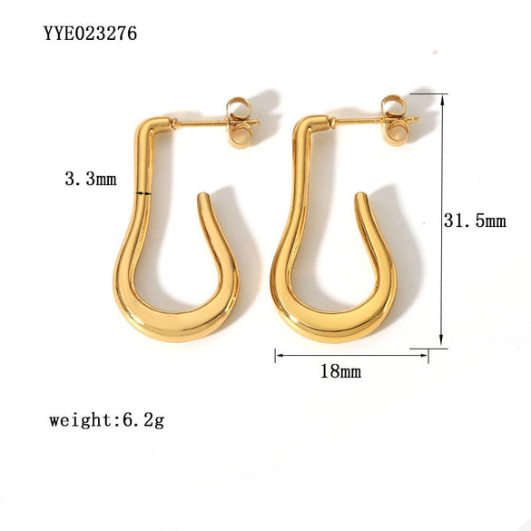 Women's Stainless Steel U Shape Geometric Style 18K Gold Plated Light Luxury Long Earrings With Pvdp Furnace Real Gold Electroplating