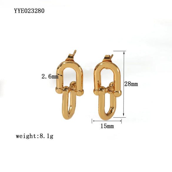 Women's Stainless Steel U Shape Geometric Style 18K Gold Plated Light Luxury Long Earrings With Pvdp Furnace Real Gold Electroplating