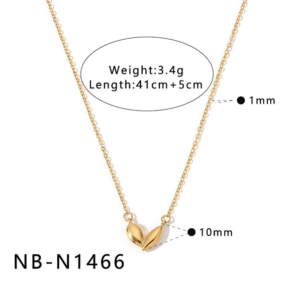 Women's Stainless Steel Vacuum Gold Plated Heart Water Drop Bamboo Geometric Pendant Necklace With Regular Chain