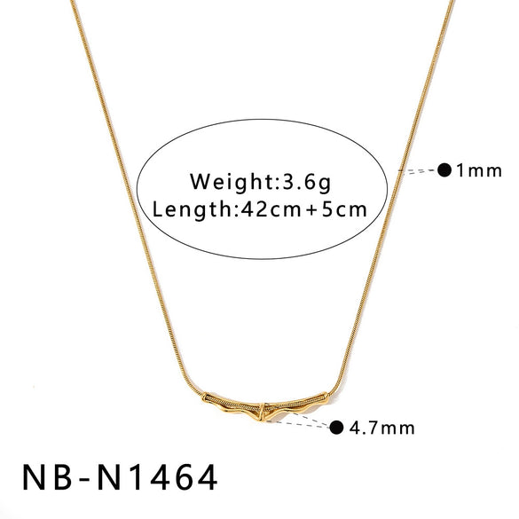 Women's Stainless Steel Vacuum Gold Plated Heart Water Drop Bamboo Geometric Pendant Necklace With Regular Chain