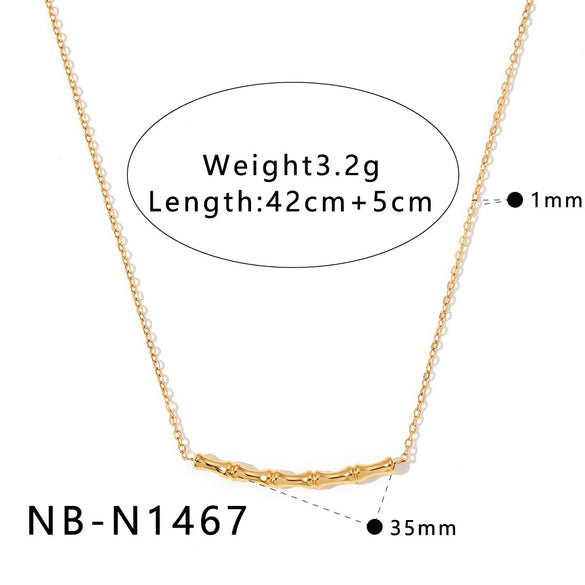 Women's Stainless Steel Vacuum Gold Plated Heart Water Drop Bamboo Geometric Pendant Necklace With Regular Chain