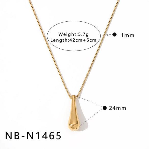 Women's Stainless Steel Vacuum Gold Plated Heart Water Drop Bamboo Geometric Pendant Necklace With Regular Chain