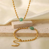 Women's Stainless Steel Vintage Braceletnecklace With Green Natural Stone And Geometric Pattern